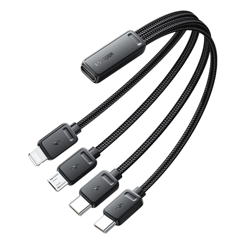 ESSAGER 4-in-1-Kabel Type-C auf 2 Type-C, Micro, iP (5-14), 3A Schnellladekabel, 16 cm