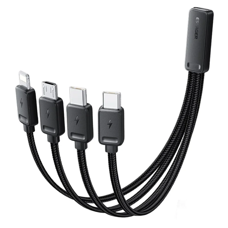 ESSAGER 4-in-1-Kabel Type-C auf 2 Type-C, Micro, iP (5-14), 3A Schnellladekabel, 16 cm
