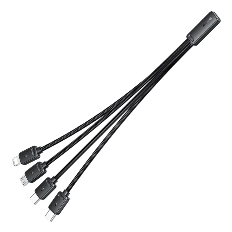 ESSAGER 4-in-1-Kabel Type-C auf 2 Type-C, Micro, iP (5-14), 3A Schnellladekabel, 16 cm