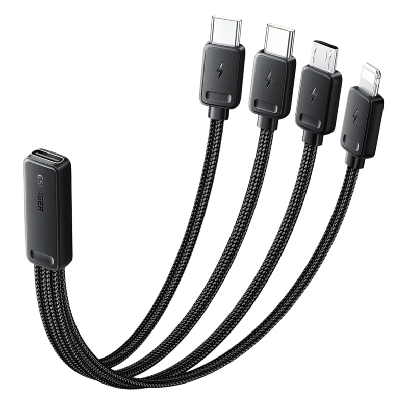 ESSAGER 4-in-1-Kabel Type-C auf 2 Type-C, Micro, iP (5-14), 3A Schnellladekabel, 16 cm