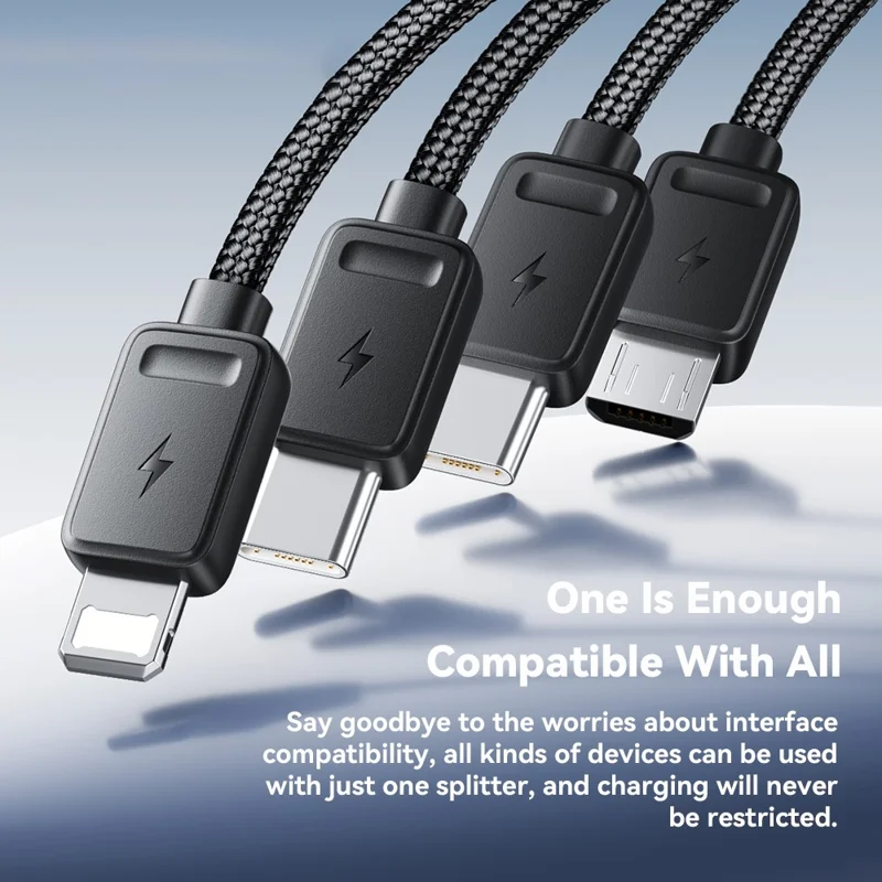 ESSAGER 4-in-1-Kabel Type-C auf 2 Type-C, Micro, iP (5-14), 3A Schnellladekabel, 16 cm