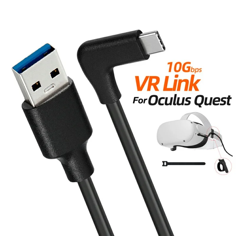 PQ102 1m For Meta Quest 2 VR Link Cable USB-A to Type-C 90 Degree Elbow PD 60W Fast Charging 10Gbps Data Transfer Cable - Black