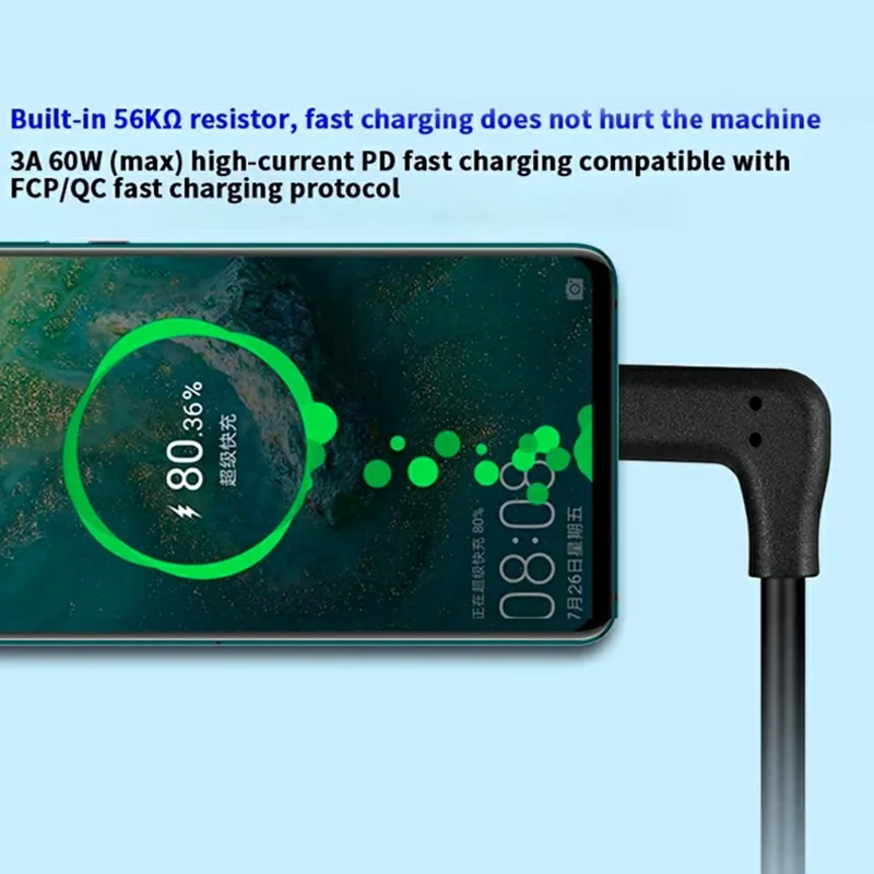 PQ102 1m For Meta Quest 2 VR Link Cable USB-A to Type-C 90 Degree Elbow PD 60W Fast Charging 10Gbps Data Transfer Cable - Black