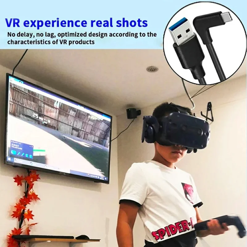 PQ102 3m For Meta Quest 2 VR Link Cable USB-A to Type-C 90 Degree Elbow PD 60W Fast Charging 10Gbps Data Transfer Cable - Black