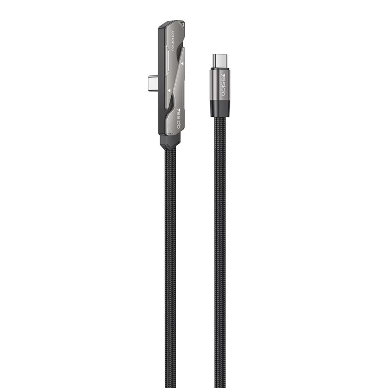 YESIDO CA207 1.2m USB-C to USB-C 90 Degree Elbow Cable 60W Fast Charging Data Cable with Stand - Tarnish+Black