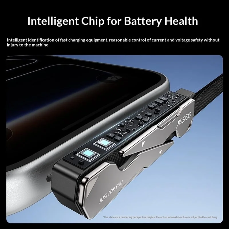 YESIDO CA207 1.2m USB-C to USB-C 90 Degree Elbow Cable 60W Fast Charging Data Cable with Stand - Tarnish+Black