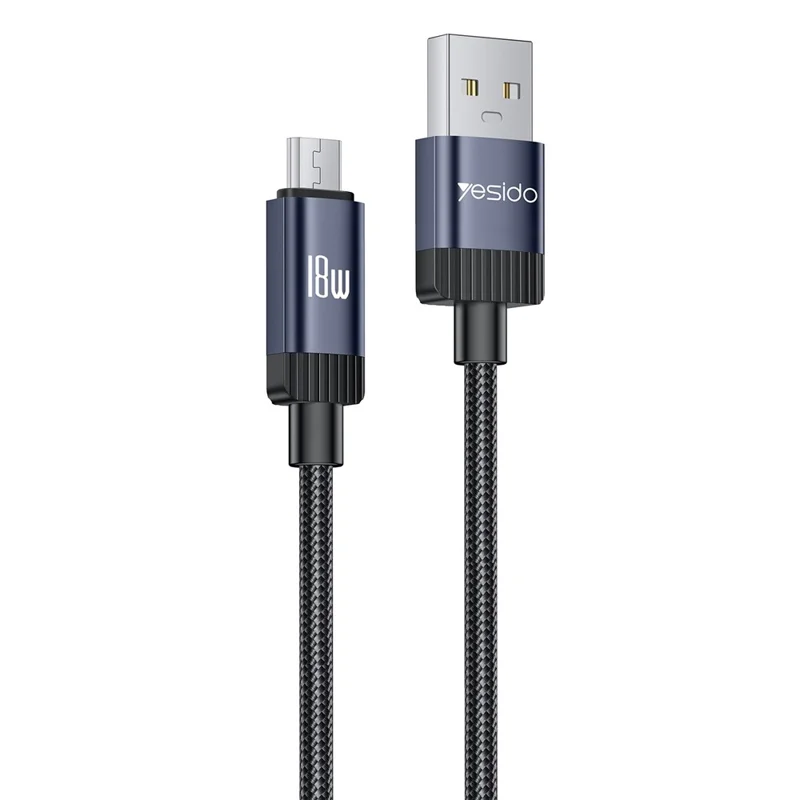 YESIDO CA204M 1m USB A to Micro USB Cable 18W Fast Charging Braided Data Cable for Samsung / Xiaomi / Motorola - Tarnish Grey