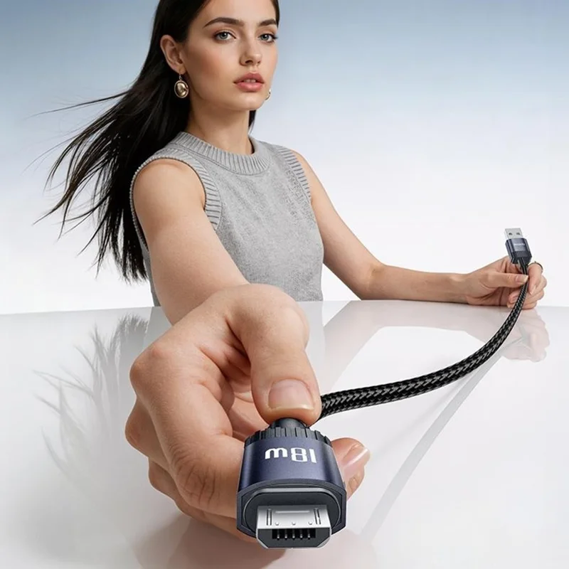 YESIDO CA204M 1m USB A to Micro USB Cable 18W Fast Charging Braided Data Cable for Samsung / Xiaomi / Motorola - Tarnish Grey