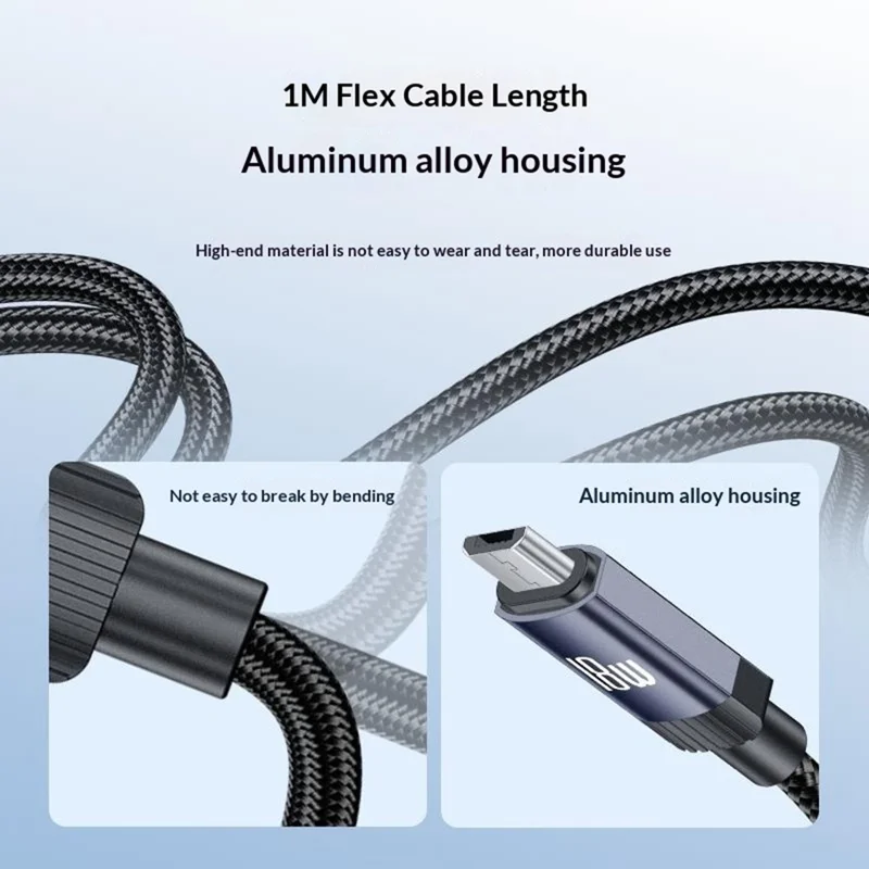 YESIDO CA204M 1m USB A to Micro USB Cable 18W Fast Charging Braided Data Cable for Samsung / Xiaomi / Motorola - Tarnish Grey