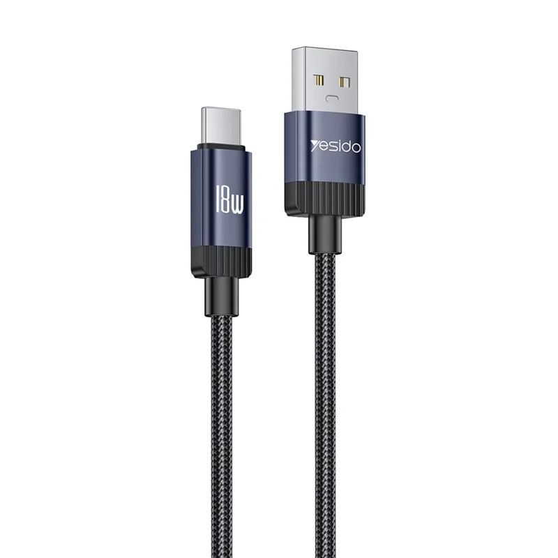 YESIDO CA204C 1m USB-A to Type-C Cable 18W Fast Charging 480Mbps Data Transfer Wire - Tarnish Grey