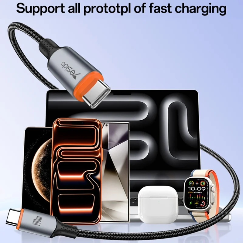 YESIDO CA212 1.2m 140W Fast Charging Braided Type-C to Type-C Cable for Phone Tablet