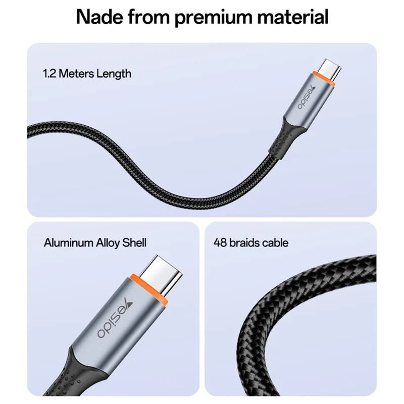 YESIDO CA212 1.2m 140W Fast Charging Braided Type-C to Type-C Cable for Phone Tablet