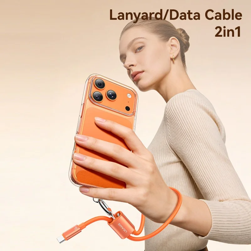 USAMS SJ784 U97 0,3 m 60 W Typ-C auf Typ-C Lanyard-Kabel Schnelllade- und Datenkabel Armband - Orange