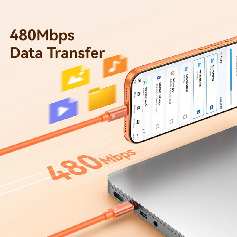 USAMS SJ784 U97 0,3 m 60 W Typ-C auf Typ-C Lanyard-Kabel Schnelllade- und Datenkabel Armband - Orange