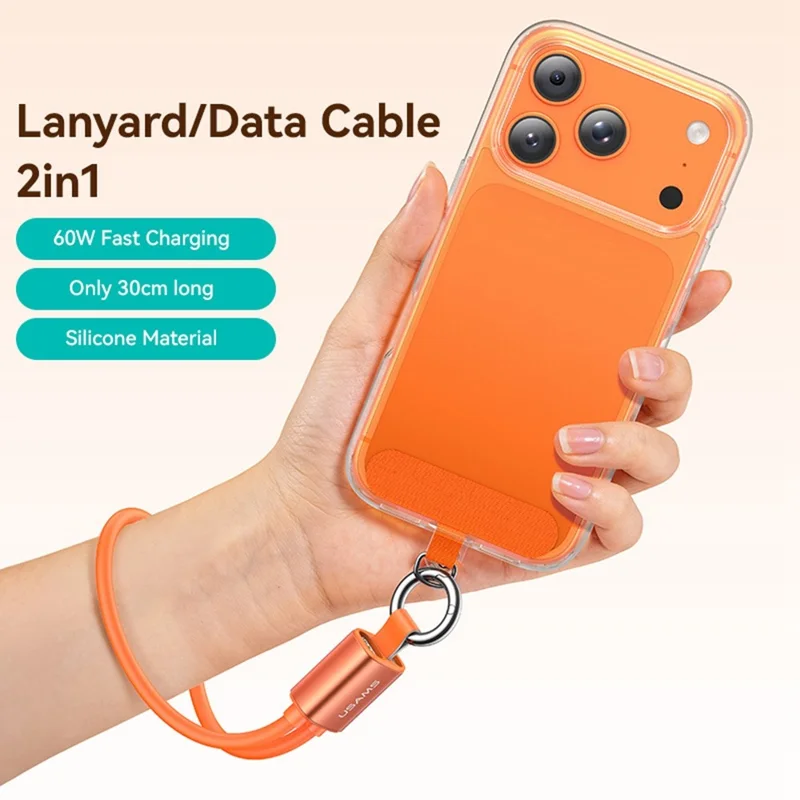 USAMS SJ784 U97 0,3 m 60 W Typ-C auf Typ-C Lanyard-Kabel Schnelllade- und Datenkabel Armband - Orange