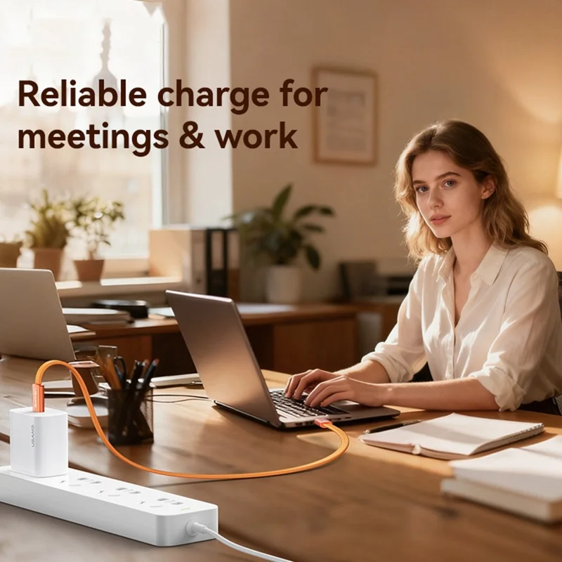 USAMS SJ783 U96 1.2m USB-C to USB-C Cable PD 60W Fast Charging Ultra Slim Braided Data Cable - Orange
