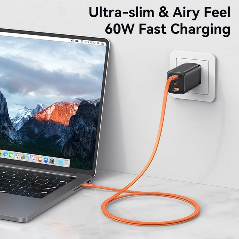 USAMS SJ783 U96 1.2m USB-C to USB-C Cable PD 60W Fast Charging Ultra Slim Braided Data Cable - Orange