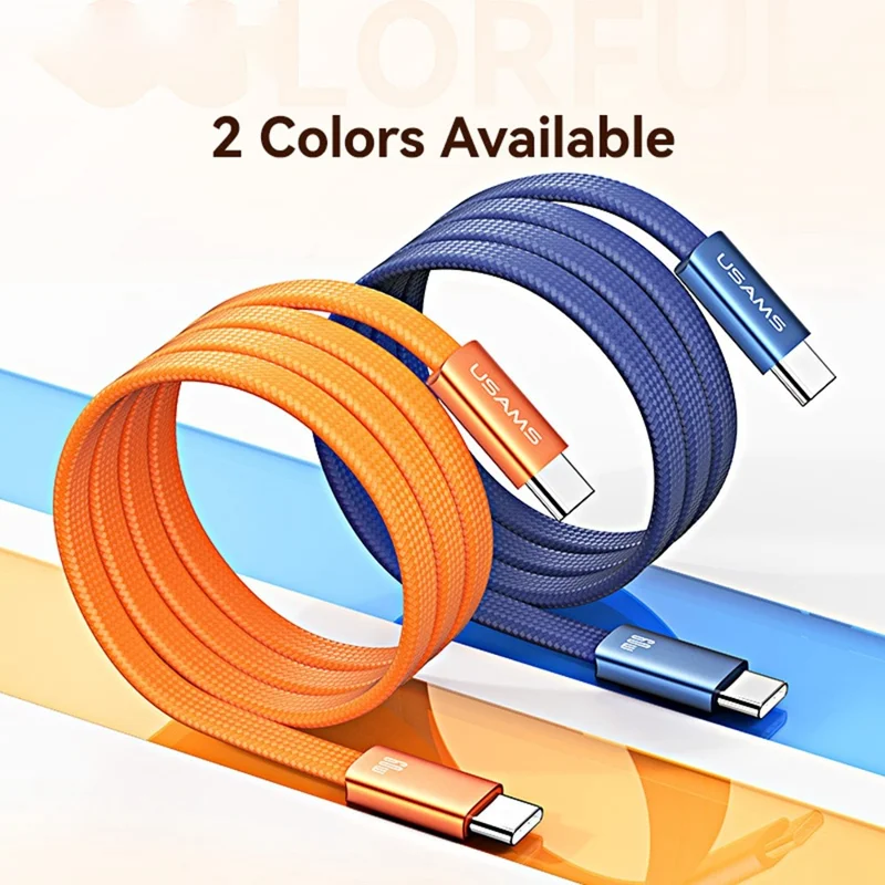 USAMS SJ783 U96 1.2m USB-C to USB-C Cable PD 60W Fast Charging Ultra Slim Braided Data Cable - Orange