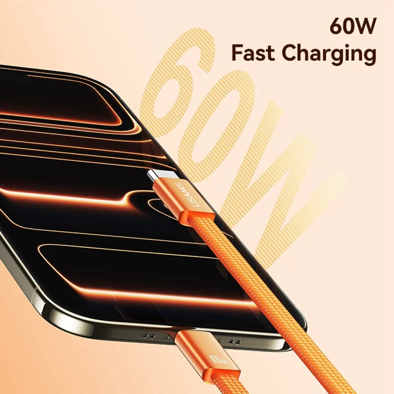 USAMS SJ783 U96 1.2m USB-C to USB-C Cable PD 60W Fast Charging Ultra Slim Braided Data Cable - Orange
