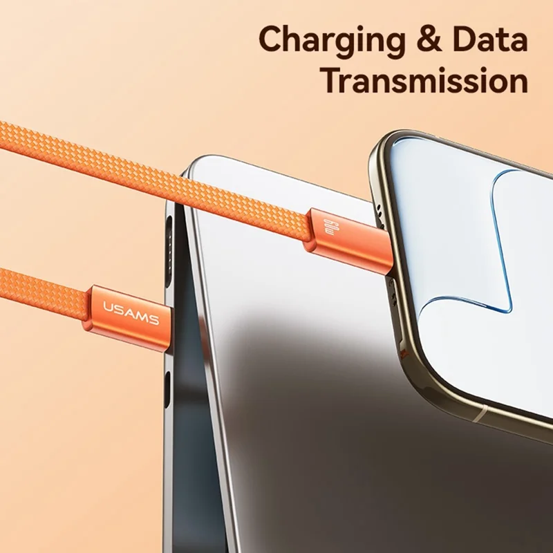 USAMS SJ783 U96 1.2m USB-C to USB-C Cable PD 60W Fast Charging Ultra Slim Braided Data Cable - Orange