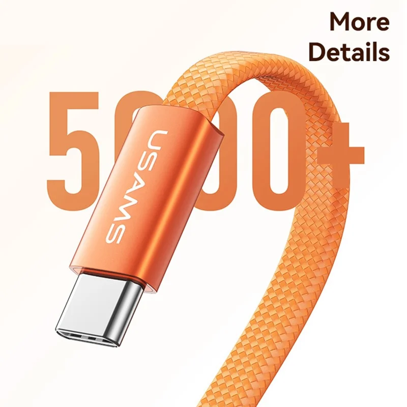 USAMS SJ783 U96 1.2m USB-C to USB-C Cable PD 60W Fast Charging Ultra Slim Braided Data Cable - Orange