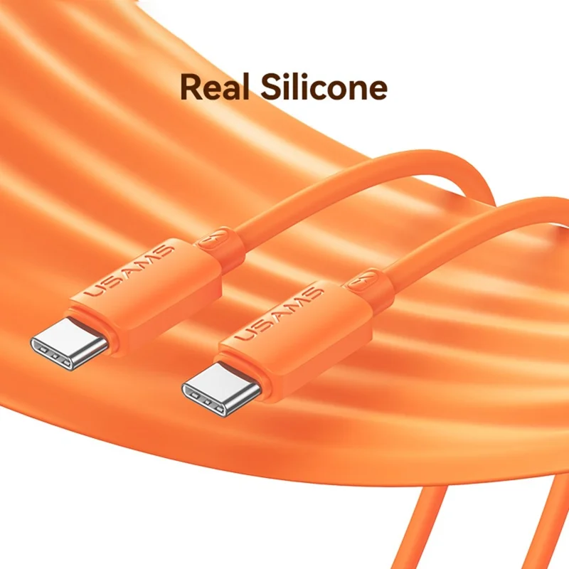 USAMS SJ787 U98 Cable de Datos de Silicona USB-C a USB-C de 1 m y Carga Rápida PD de 60 W - Naranja
