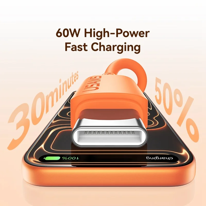 USAMS SJ787 U98 Cable de Datos de Silicona USB-C a USB-C de 1 m y Carga Rápida PD de 60 W - Naranja