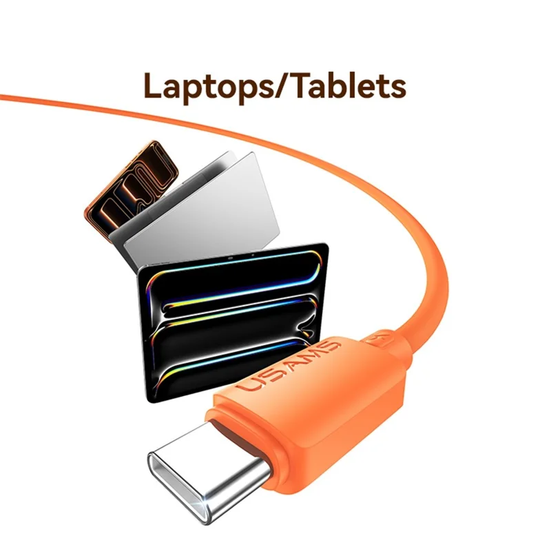 USAMS SJ787 U98 Cable de Datos de Silicona USB-C a USB-C de 1 m y Carga Rápida PD de 60 W - Naranja