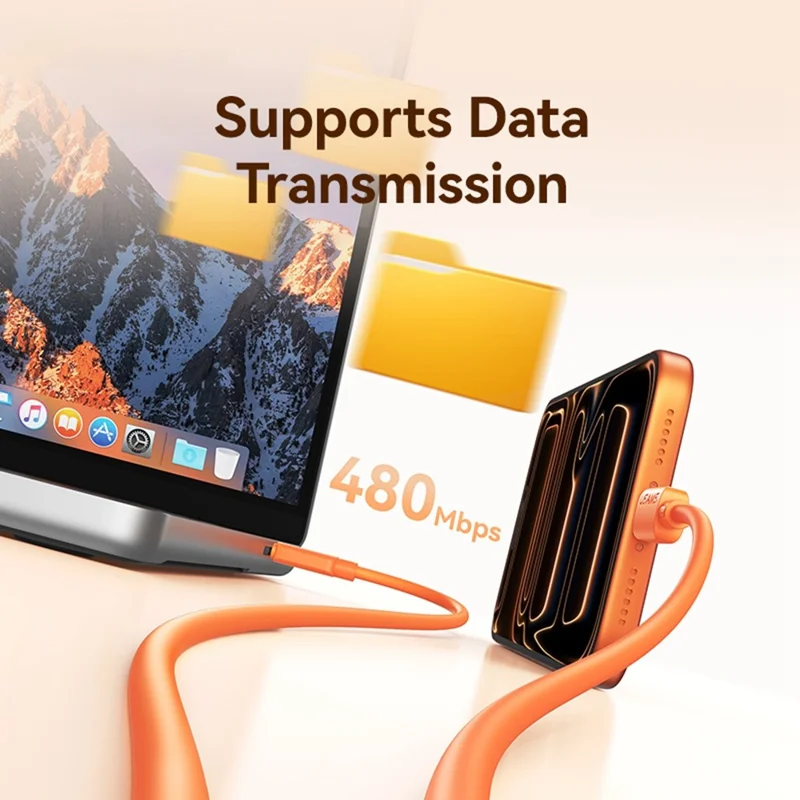 USAMS SJ787 U98 Cable de Datos de Silicona USB-C a USB-C de 1 m y Carga Rápida PD de 60 W - Naranja