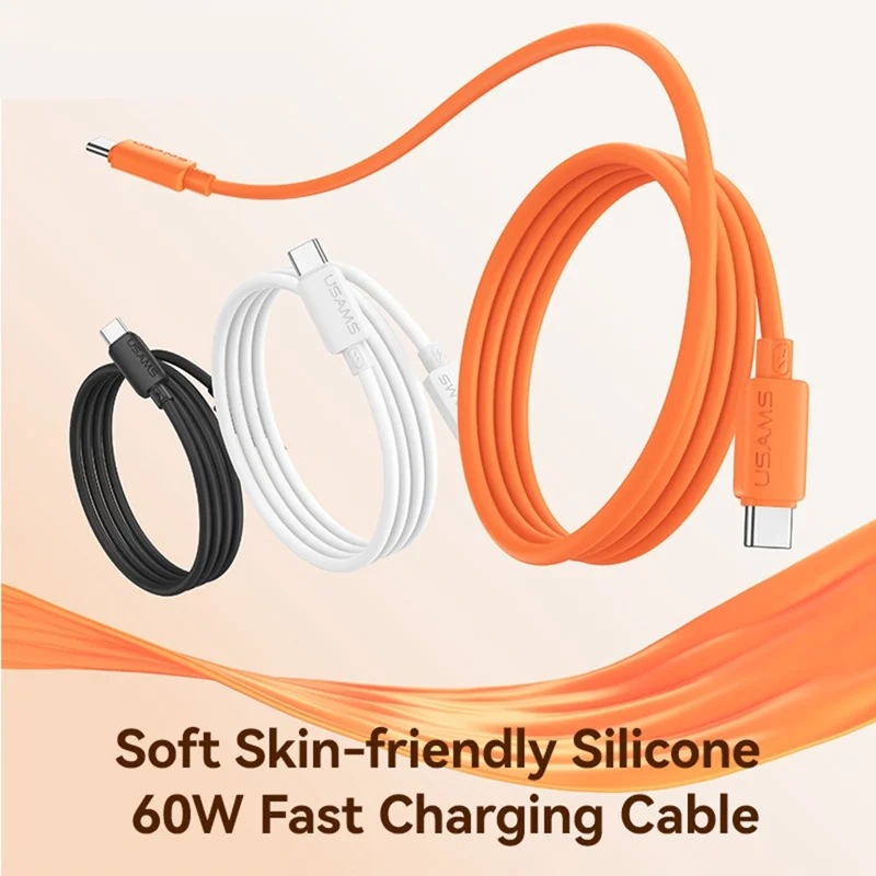 USAMS SJ787 U98 1m USB-C to USB-C Cable PD 60W Fast Charging Silicone Data Cable - White