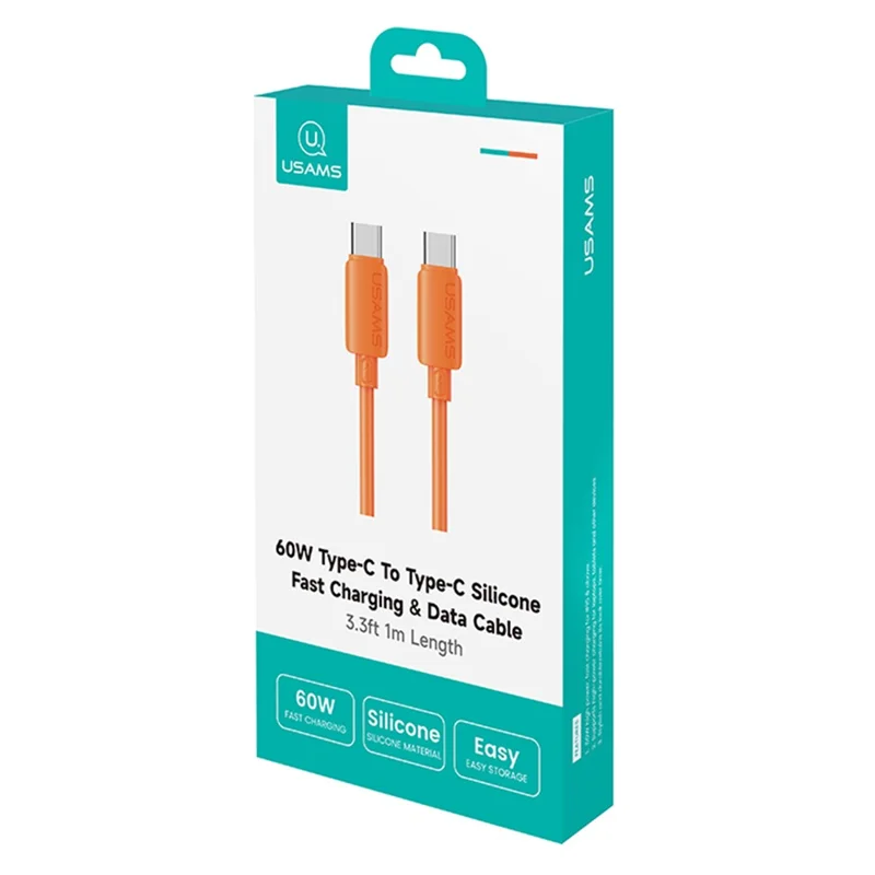 USAMS SJ787 U98 1m USB-C to USB-C Cable PD 60W Fast Charging Silicone Data Cable - White