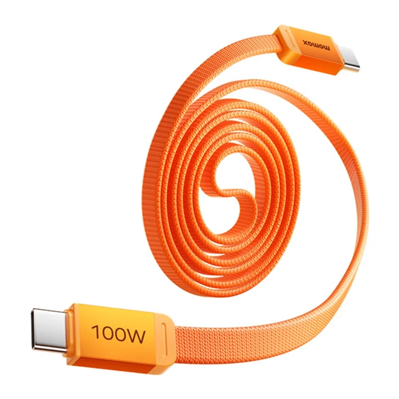 MOMAX DC88 1m 100W USB-C to USB-C Magnetic Braided Cable Flat Charging Data Cable for MacBook iPhone Huawei iPad Samsung - Orange