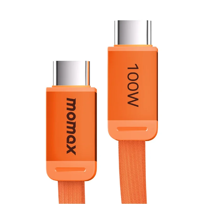 MOMAX DC88 1m 100W USB-C to USB-C Magnetic Braided Cable Flat Charging Data Cable for MacBook iPhone Huawei iPad Samsung - Orange