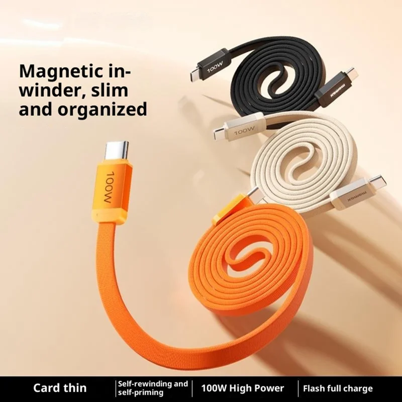 MOMAX DC88 1m 100W USB-C to USB-C Magnetic Braided Cable Flat Charging Data Cable for MacBook iPhone Huawei iPad Samsung - Orange