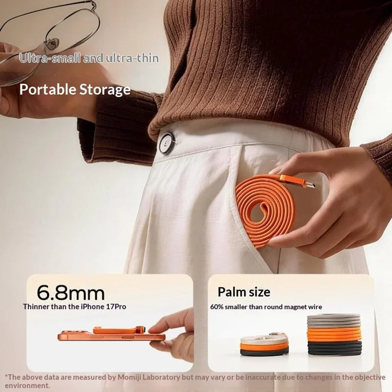 MOMAX DC88 1m 100W USB-C to USB-C Magnetic Braided Cable Flat Charging Data Cable for MacBook iPhone Huawei iPad Samsung - Orange