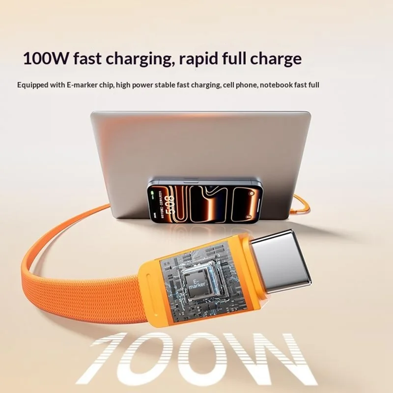 MOMAX DC88 1m 100W USB-C to USB-C Magnetic Braided Cable Flat Charging Data Cable for MacBook iPhone Huawei iPad Samsung - Orange