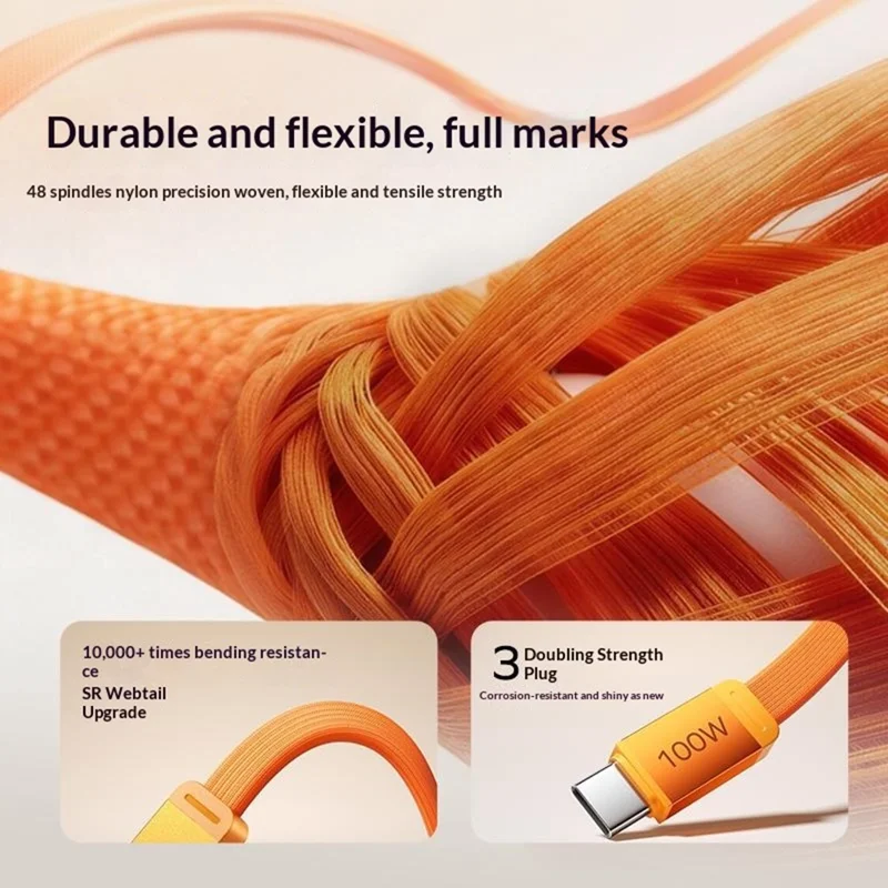 MOMAX DC88 1m 100W USB-C to USB-C Magnetic Braided Cable Flat Charging Data Cable for MacBook iPhone Huawei iPad Samsung - Orange