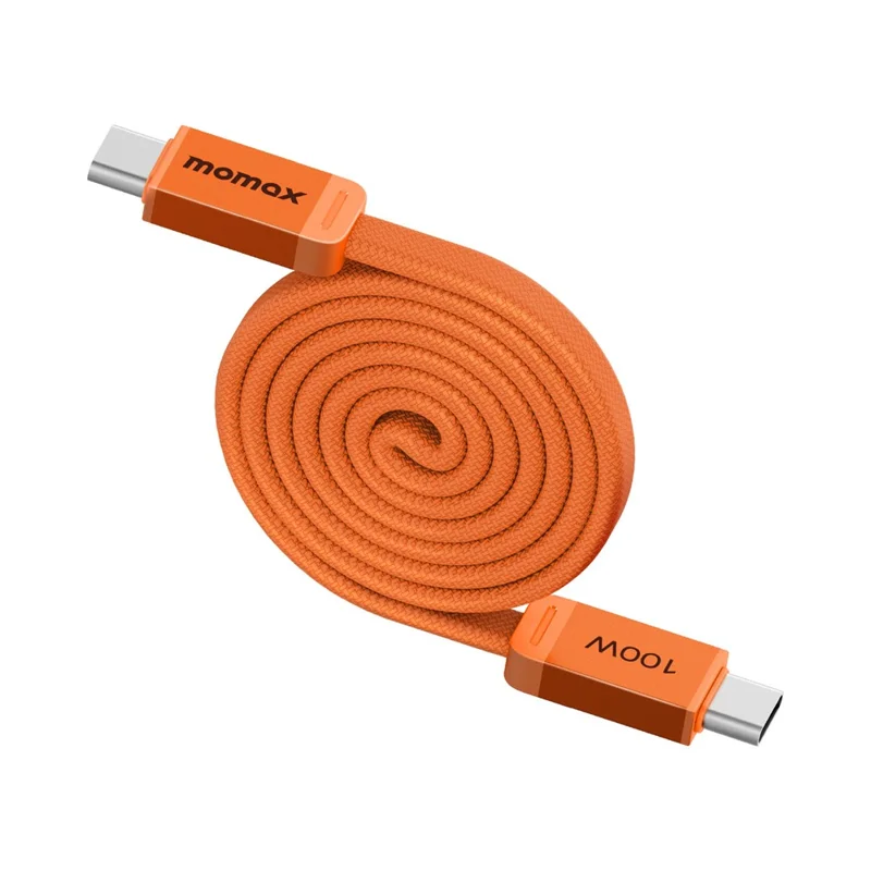 MOMAX DC88 1m 100W USB-C to USB-C Magnetic Braided Cable Flat Charging Data Cable for MacBook iPhone Huawei iPad Samsung - Orange