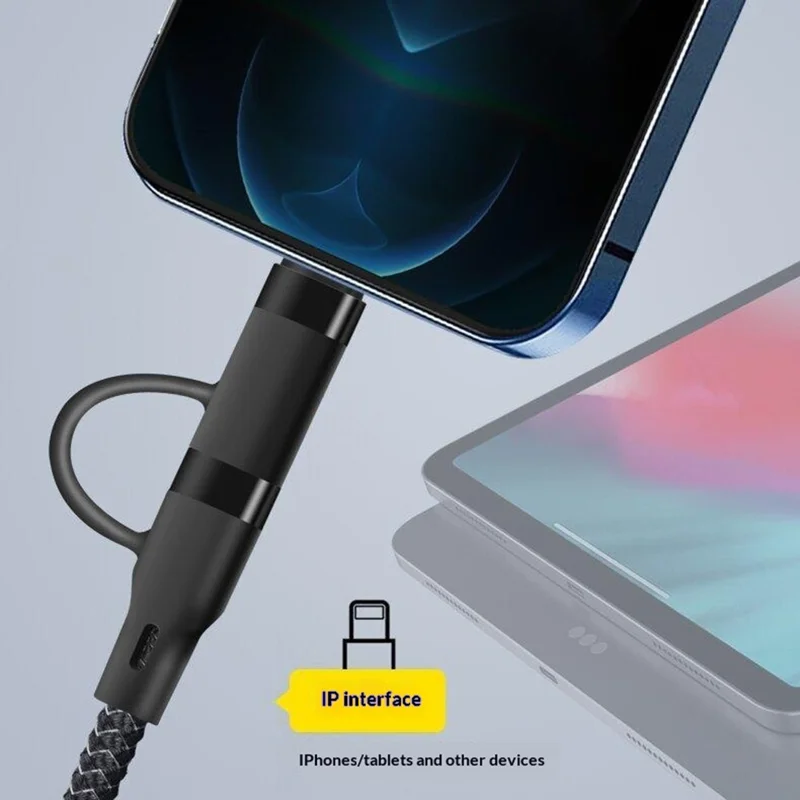 1 м 2 в 1, USB-C на iP / USB-C, кабель быстрой зарядки PD 60 Вт, нейлоновый плетёный кабель для передачи данных — чёрный