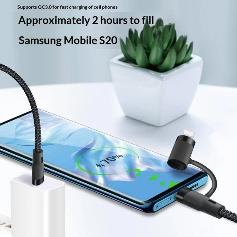 1 м 2 в 1, USB-C на iP / USB-C, кабель быстрой зарядки PD 60 Вт, нейлоновый плетёный кабель для передачи данных — чёрный