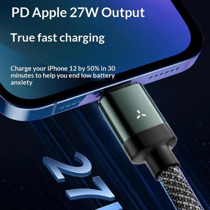 PD65W 2m Magnetic Braided Cable Type-C to Type-C+iP (5-14) 480Mbps Data Sync Charging Cable - Grey Black