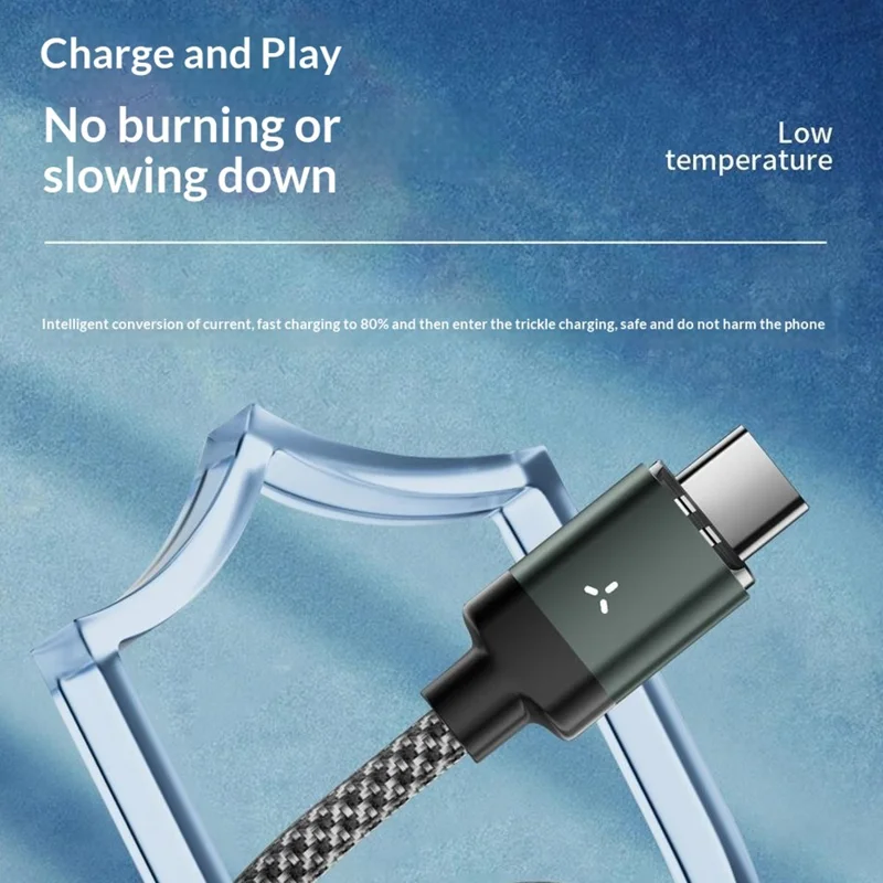 PD65W 2m Magnetic Braided Cable Type-C to Type-C+iP (5-14) 480Mbps Data Sync Charging Cable - Grey Black