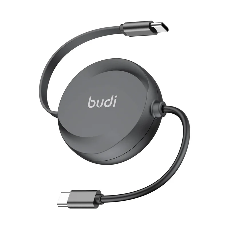BUDI DC257TT10B 1m PD 65W Carregamento Rápido USB-C para USB-C Cabo Recolhível Cabo de Sincronização de Dados - Preto