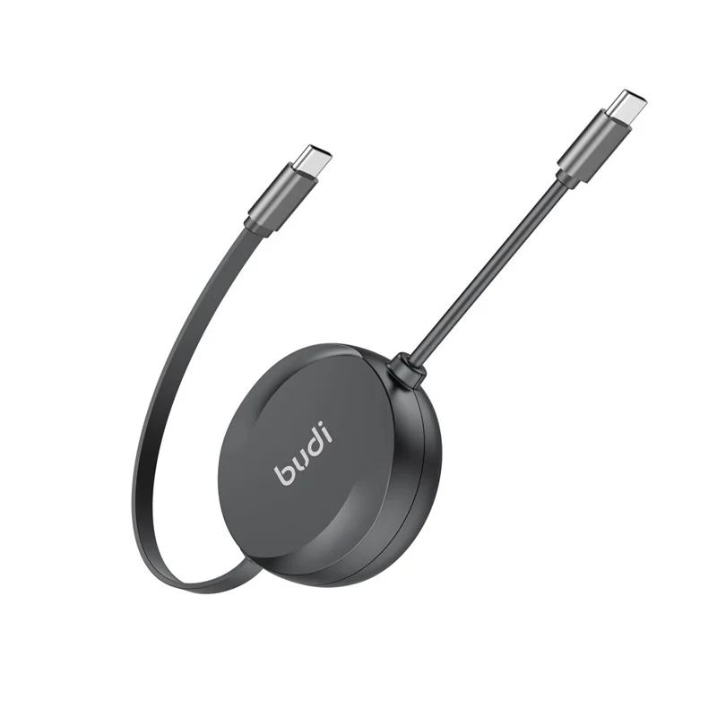 BUDI DC257TT10B 1m PD 65W Carregamento Rápido USB-C para USB-C Cabo Recolhível Cabo de Sincronização de Dados - Preto