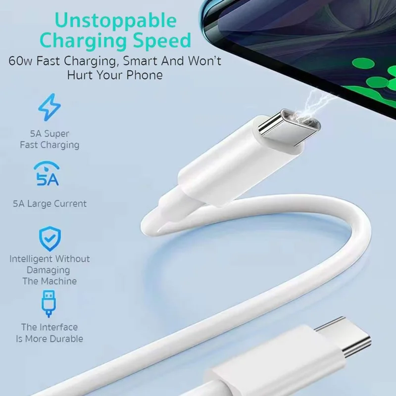 COTECI 32117 1m USB-C to USB-C Fast Charging Cable 60W 20Gbps Data Transfer Wire - White