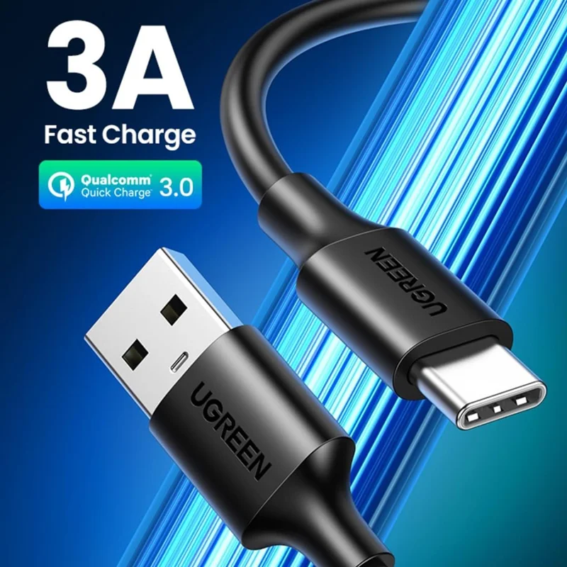 UGREEN US287 60118 2m USB-A to Type-C Cable 3A Fast Charging Data Cable for Phone Tablet - Black