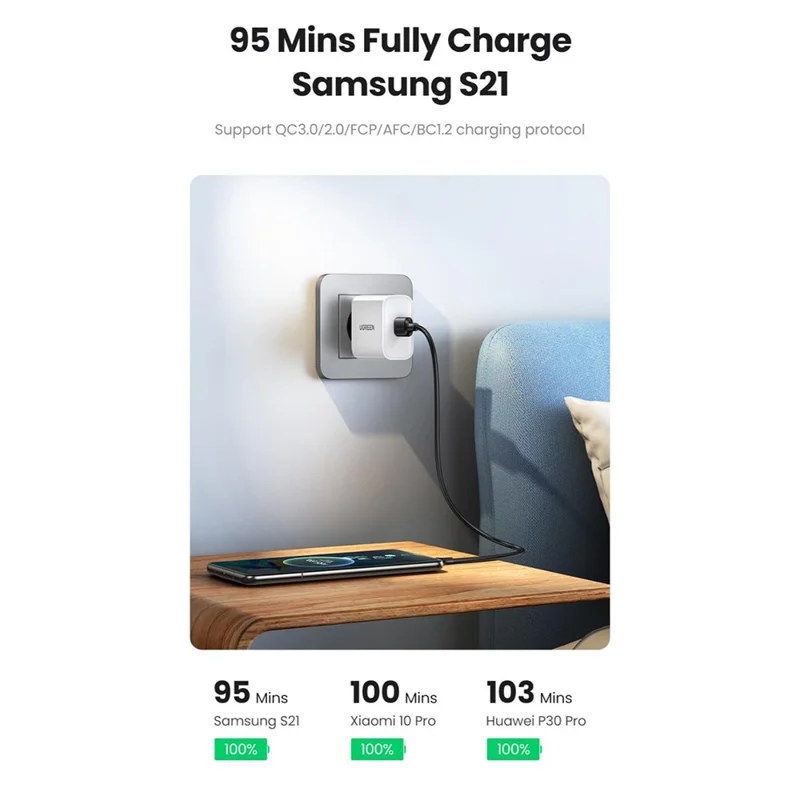UGREEN US287 60118 2m USB-A to Type-C Cable 3A Fast Charging Data Cable for Phone Tablet - Black