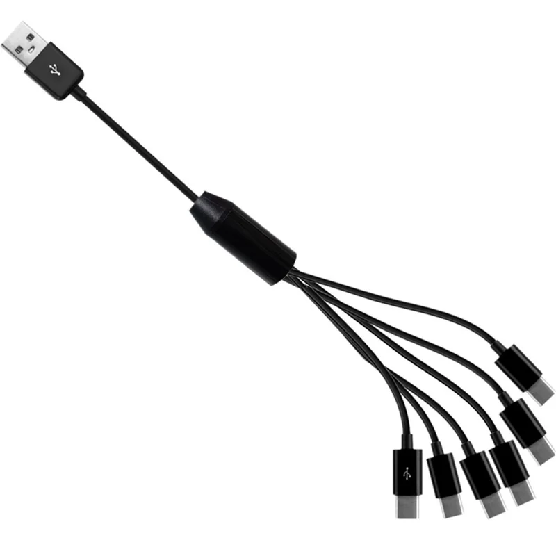0.5 м 6-в-1 USB-A на 6 USB-C кабель-разветвитель, кабель для одновременной зарядки нескольких устройств, кабель для передачи данных для смартфонов, планшетов