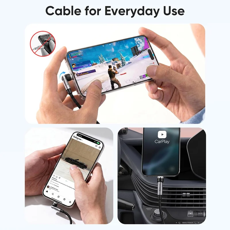 KUULAA KL-X95 1m 2-in-1 240W Magnetic Charging Cable Rotating USB-C  /  iP (5-14) Braided Cord for iPhone - Black