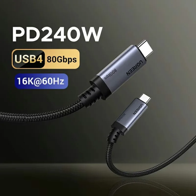 UGREEN L706 65383 1 m Carga Rápida PD 240 W 80 Gbps USB4 Gen4 Cable de Datos USB-C a USB-C con Salida de Vídeo 16 K / 60 Hz
